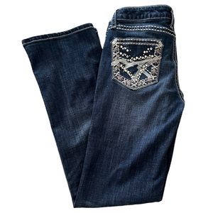 Rock 47 by Wrangler Dark wash Ultra Low Rise embellished denim jeans